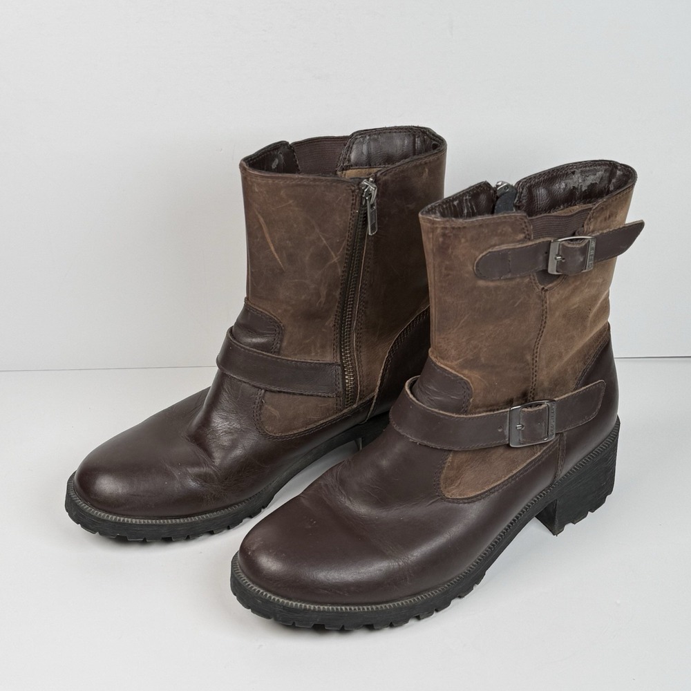 Eastland Canterbury Brown Leather Mid Calf Moto Biker Boots Buckle Women 9M